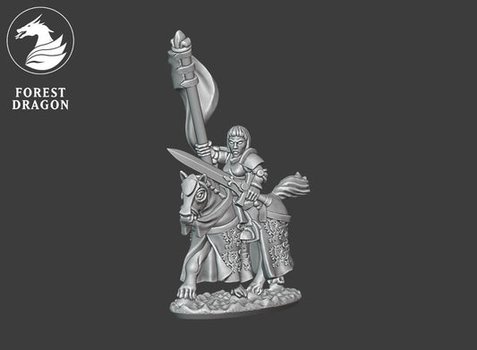 Chivalric Knights - Mounted knight holding banner 10MM Scale